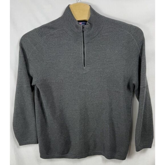 Vineyard Vines‎ Sweater Mens Large Gray Merino Wool Blend 1/4 Zip Pullover - Picture 1 of 4